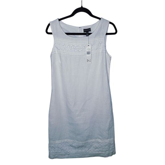 LTS Long Tall Sally 100% Linen Shift Dress Lace Trim 4 Tall Sleeveless White - Picture 1 of 11